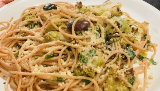 Romanesco or Cauliflower GF Pasta with Olives, Capers, & Parsley-Vegan
