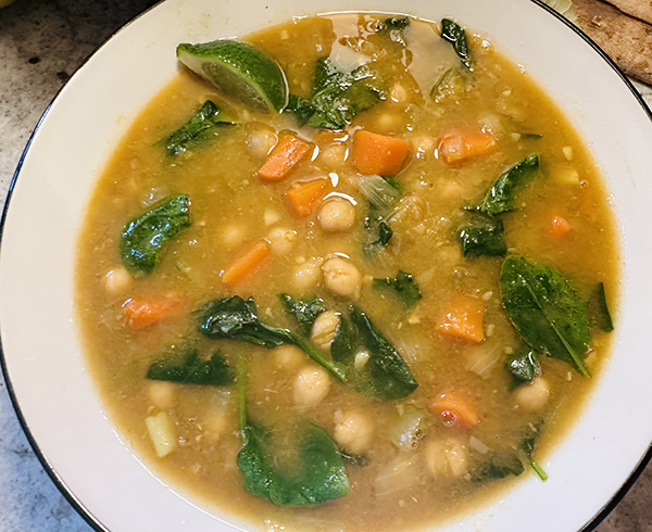 Moroccan Chickpea, Carrot & Spinach Soup